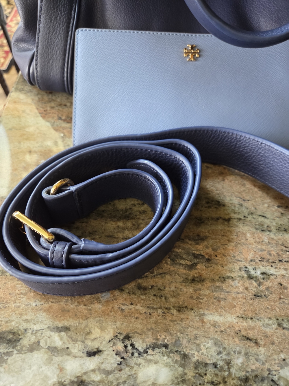 Tory Burch Blue Leather Satchel with Gold Hardware And Wallett - Picture 4 of 12